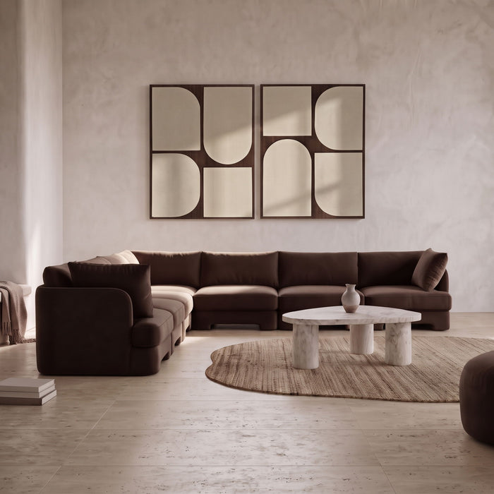 Meridian Furniture Hammond velvet performance fabric 7-piece corner sectional with plush cushions and modern design in a living room setting.