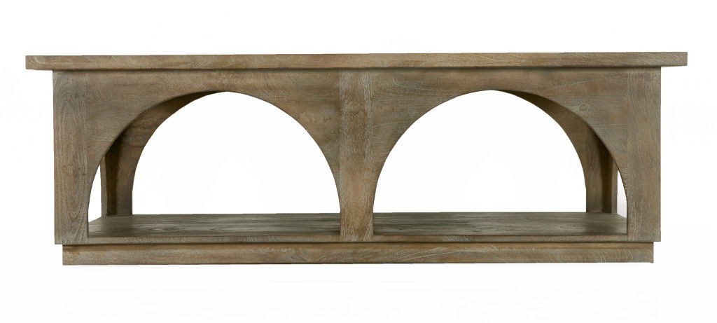 59" Solid Wood Distressed Floor Shelf Coffee Table With Shelf - Natural