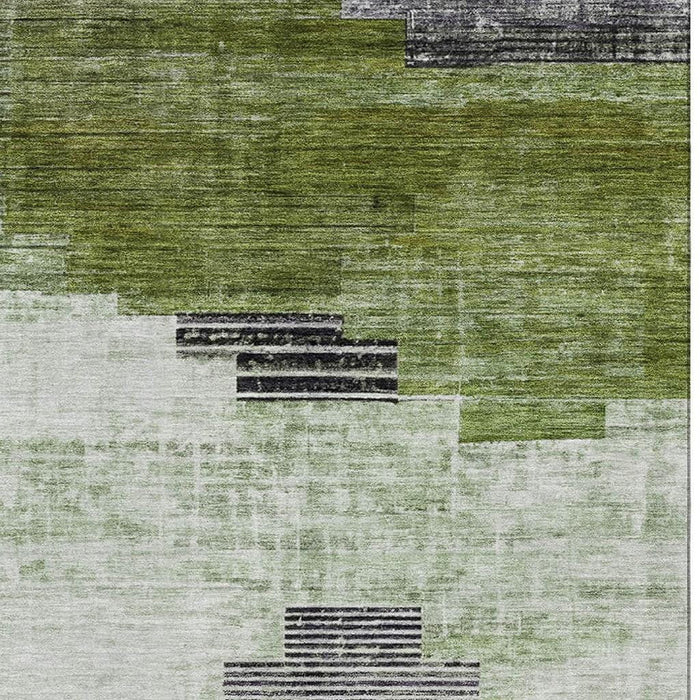 10' X 14' Geometric Washable Area Rug With UV Protection (704933) - Fern Green / Gray