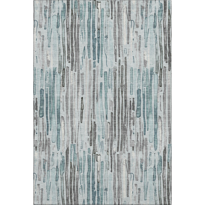 10' X 14' Striped Washable Area Rug With UV Protection (697146) - Teal / Gray / Silver