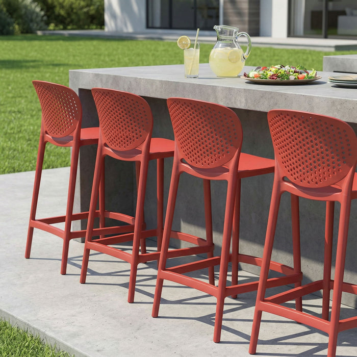 26" Contemporary Heavy Duty Plastic Low Back Counter Height Bar Chairs (Set of 4) - Orange