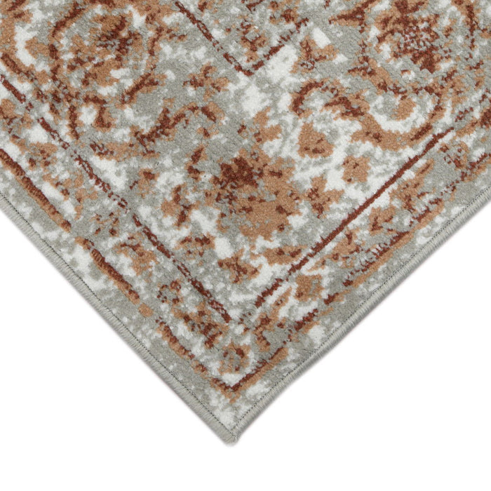 9' x 12' Floral Power Loom Area Rug - Rust And Gray