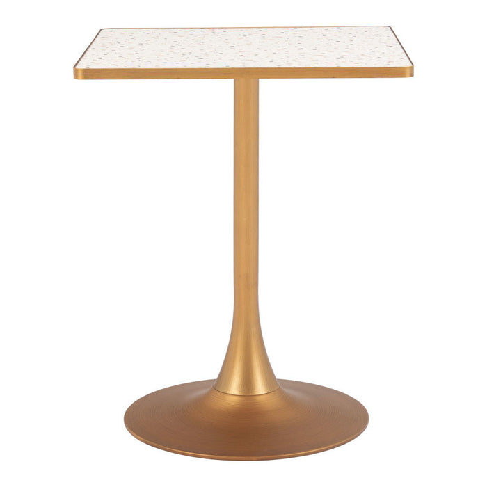 24" Wood And Steel Pedestal Base Square Dining Table - Beige / Gold