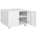 Giga office copier cabinet with two steel doors, mobile printer stand and pedestal file for office organization and storage.