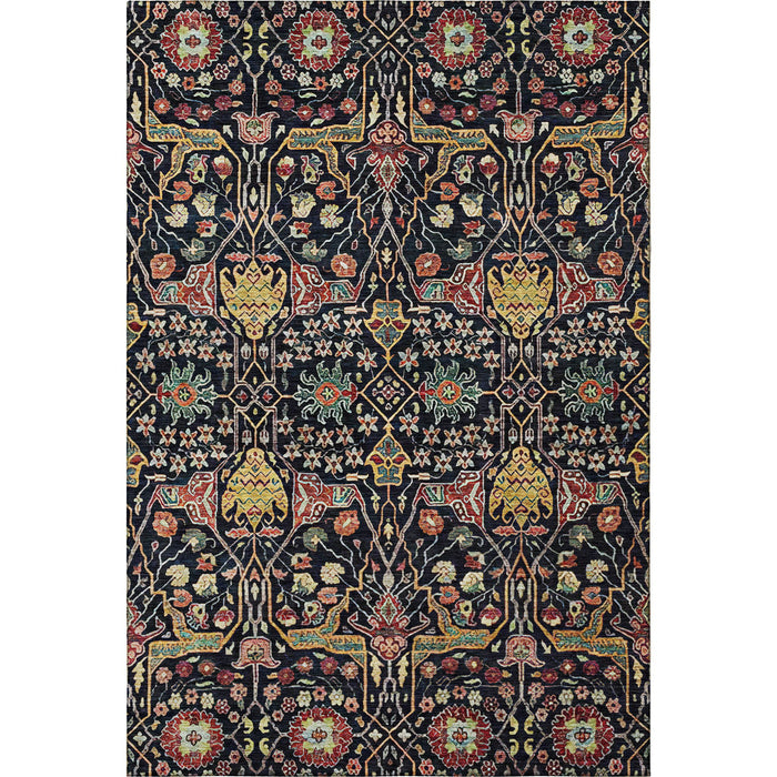 10' X 14' Floral Washable Area Rug With UV Protection (685988) - Black / Gold / Teal / Red