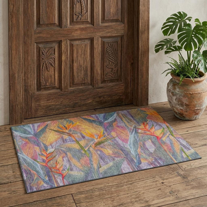 3' X 5' Geometric Washable Area Rug With UV Protection (646386) - Rainbow / Ivory