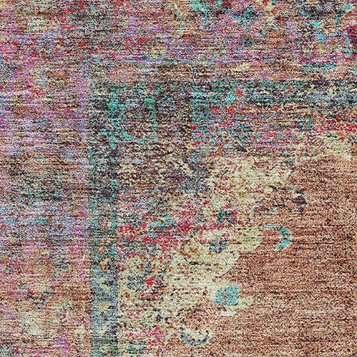 10' X 14' Medallion Washable Area Rug With UV Protection (714853) - Orange / Pink