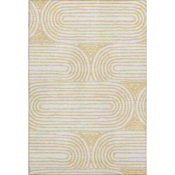 10' X 14' Geometric Distressed Washable Area Rug With UV Protection (648244) - Gold / Ivory