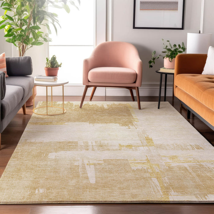 10' X 14' Traditional Abstract Washable Area Rug With UV Protection - Beige