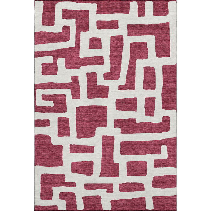 10' X 14' Abstract Geometric Washable Area Rug With UV Protection (671786) - Burgundy / Ivory