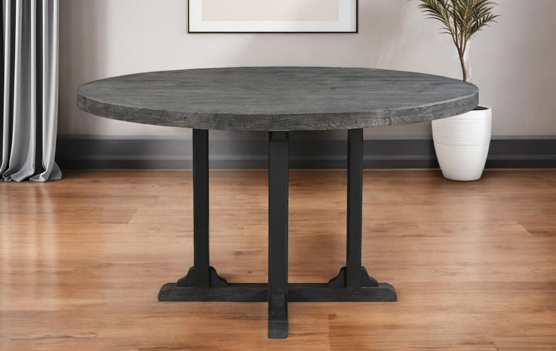 54" Rounded Solid Wood Pedestal Base Dining Table - Black