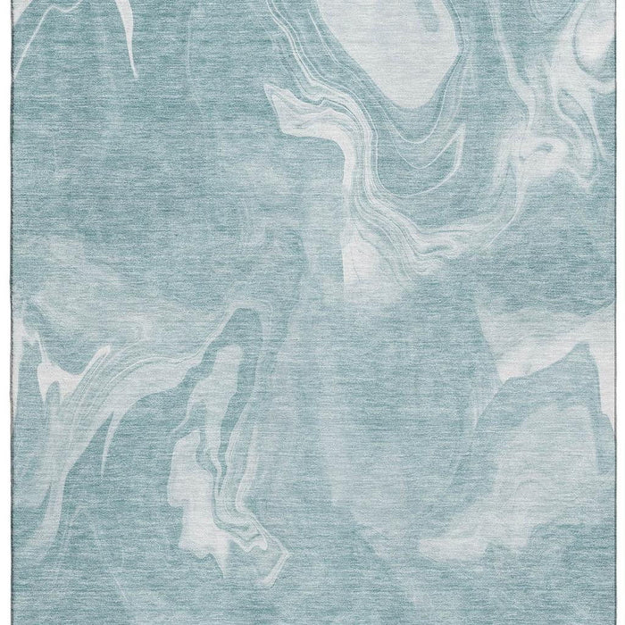10' X 14' Abstract Washable Area Rug With UV Protection - Teal And Ivory