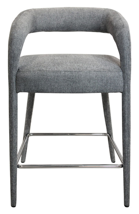 25" Modern Metal And Fabric Low Back Counter Height Bar Chair - Gray