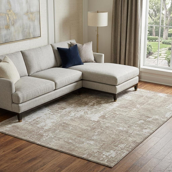 10' X 14' Abstract Washable Area Rug With UV Protection (679168) - Taupe / Beige / Ivory