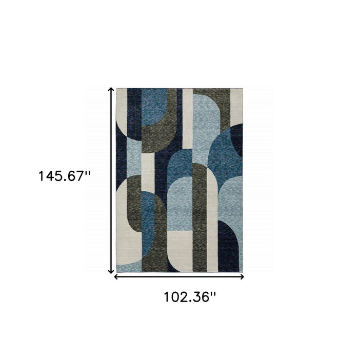 9' x 12' Geometric Power Loom Area Rug - Blue Gray Charcoal And Purple