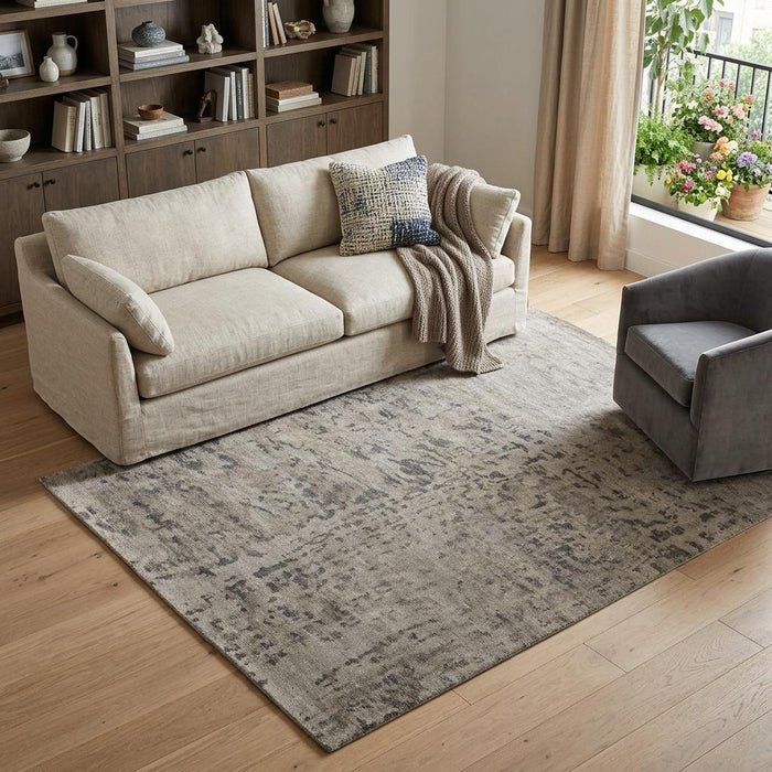 9' X 13' Wool Abstract Hand Knotted Area Rug (744414) - Ivory / Gray