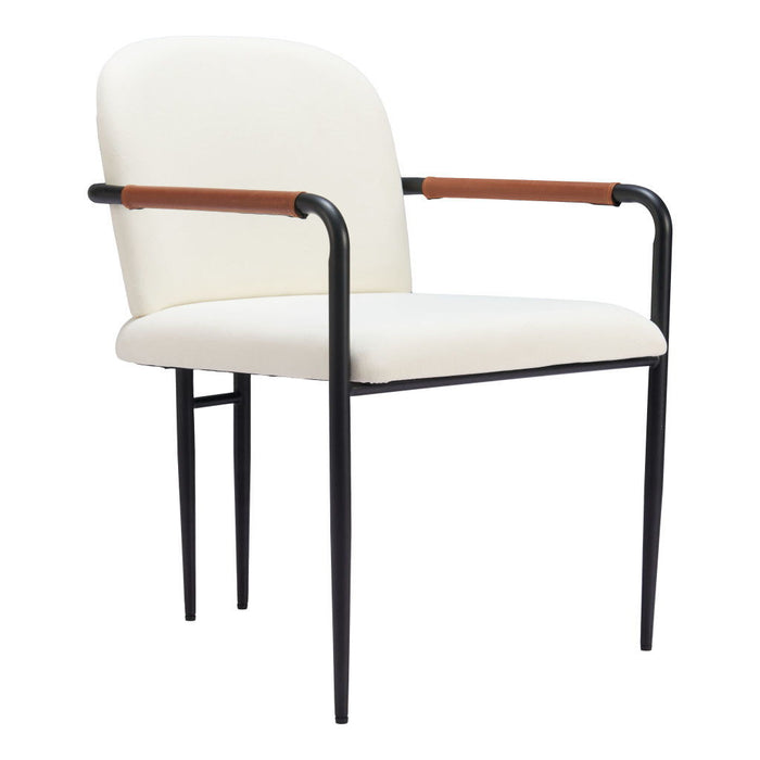 Upholstered Faux Leather Dining Arm Chairs (Set of 2) - Cream