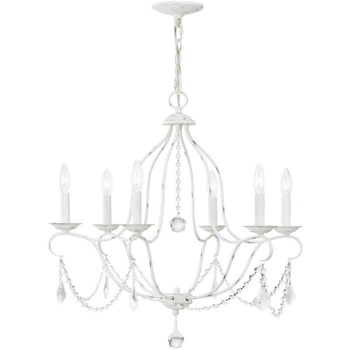 Six Light Dimmable Chandelier With Shades - Antiqued White
