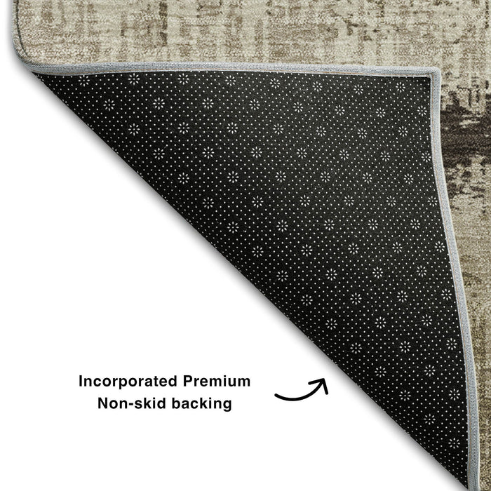 10' X 14' Striped Washable Area Rug With UV Protection (679486) - Brown / Beige / Ivory