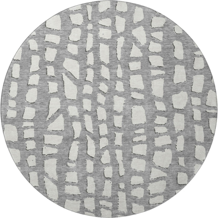 8' Cobblestone Washable Round Rug With UV Protection - Gray And Ivory
