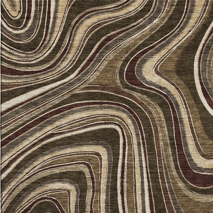 9' X 12' Marble Washable Area Rug With UV Protection - Brown