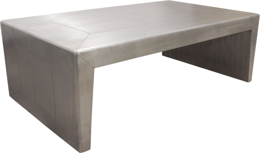 54" Aluminum And Solid Wood Sled Coffee Table - Silver
