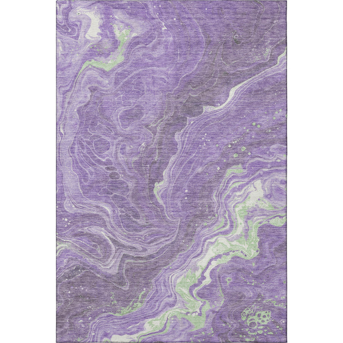 10' X 14' Abstract Washable Area Rug With UV Protection (697638) - Purple / Mint Green / Ivory