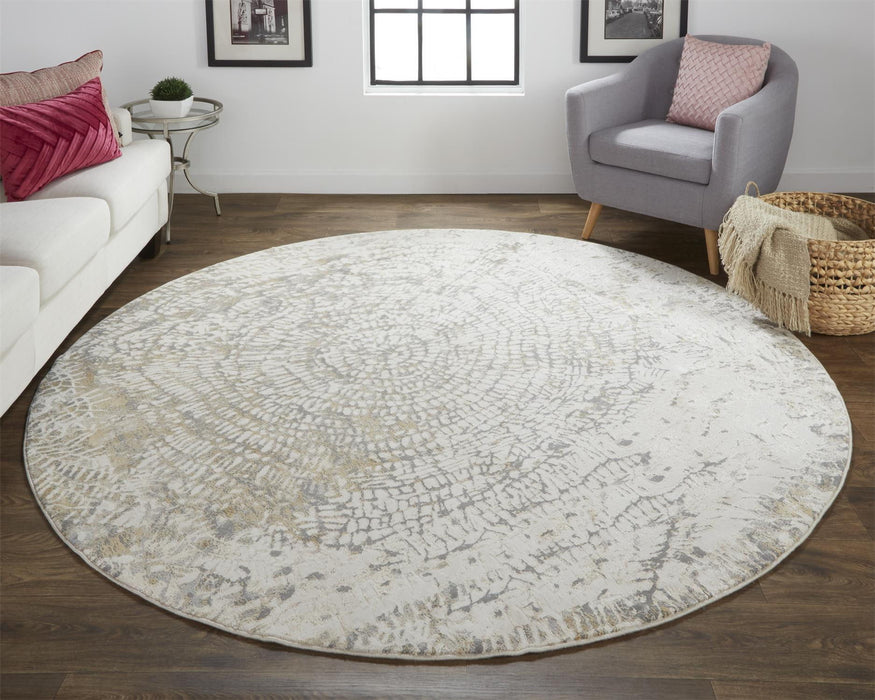 8' Round Abstract Area Rug - Ivory Tan And Gray
