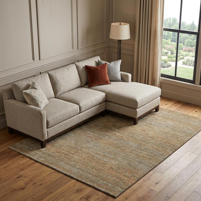 10' X 14' Striped Washable Area Rug With UV Protection (695480) - Taupe / Brown / Copper