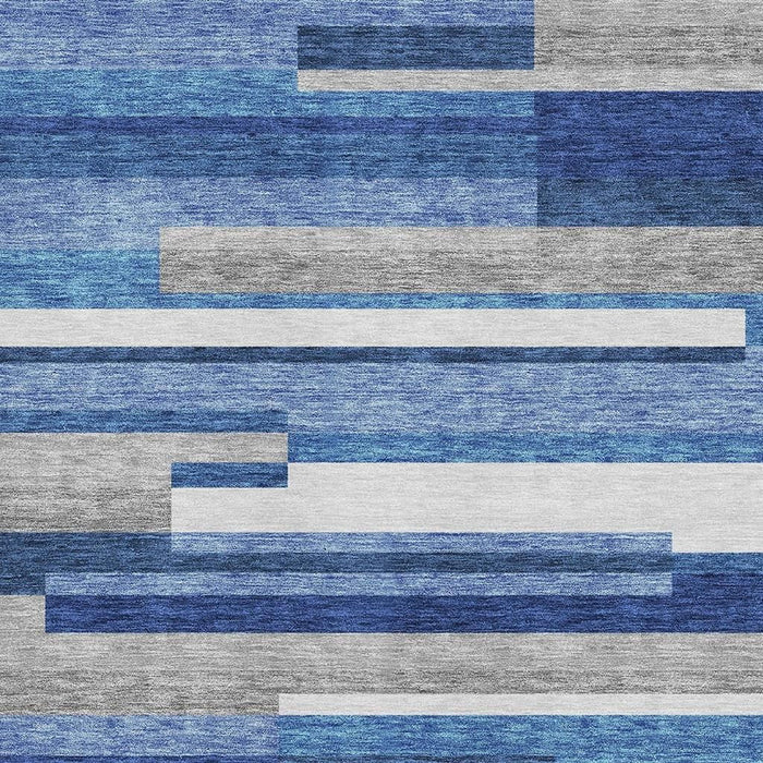 10' X 14' Striped Washable Area Rug With UV Protection - Blue