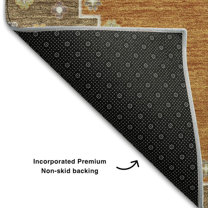 10' X 14' Oriental Washable Area Rug With UV Protection (679558) - Copper / Gold / Beige