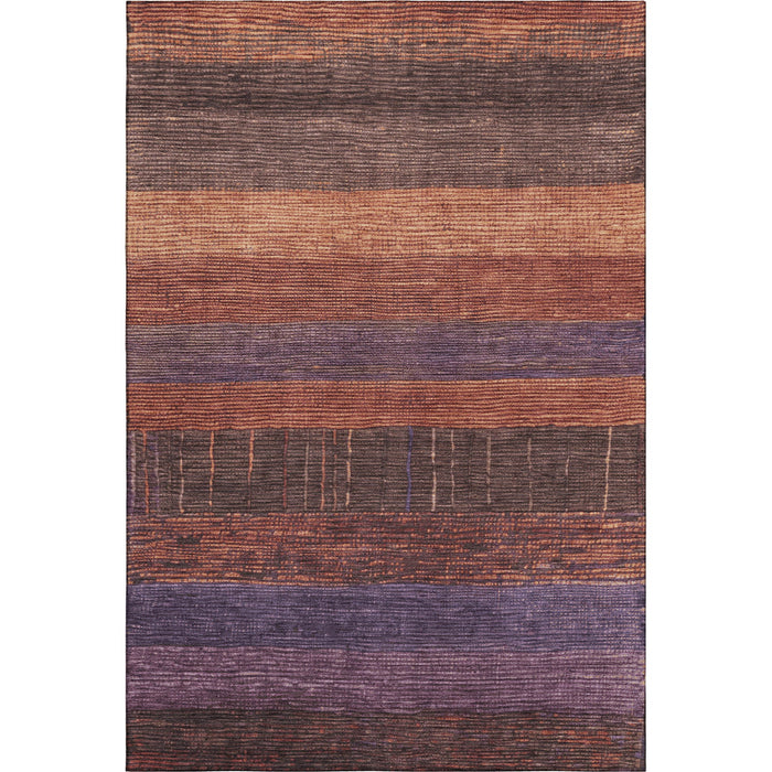 10' X 14' Striped Washable Area Rug With UV Protection (694484) - Rust / Eggplant / Terra Cotta