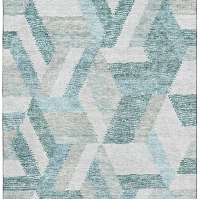 10' X 14' Geometric Washable Area Rug With UV Protection (692466) - Teal / Ivory / Gray