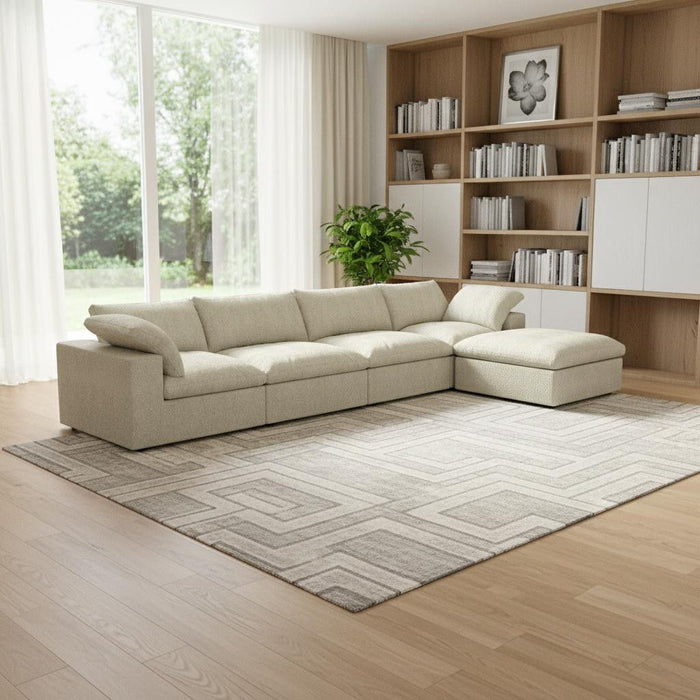 120" 2 Piece Living Room Set Blend Modular Sofa With Ottoman Storage - Khaki
