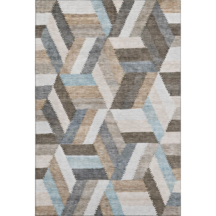10' X 14' Geometric Washable Area Rug With UV Protection (692436) - Brown / Ivory / Gray
