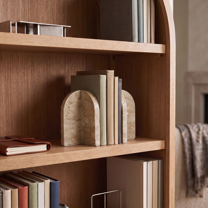 Marble bookend by Meridian Furniture featuring natural travertine stone, stylish and durable for holding books securely.