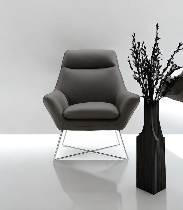 Modern Top Grain Italian Leather Accent Chair - Dark Gray