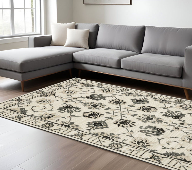 7' X 10' Oriental Area Rug - Ivory And Gray