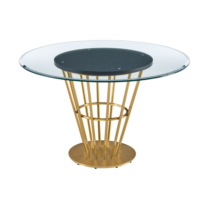 48" Glass And Stainless Steel Pedestal Base Round Top Dining Table - Brown