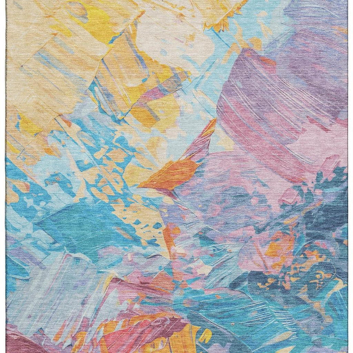 10' X 14' Abstract Washable Area Rug With UV Protection (697968) - Blue / Yellow / Pink