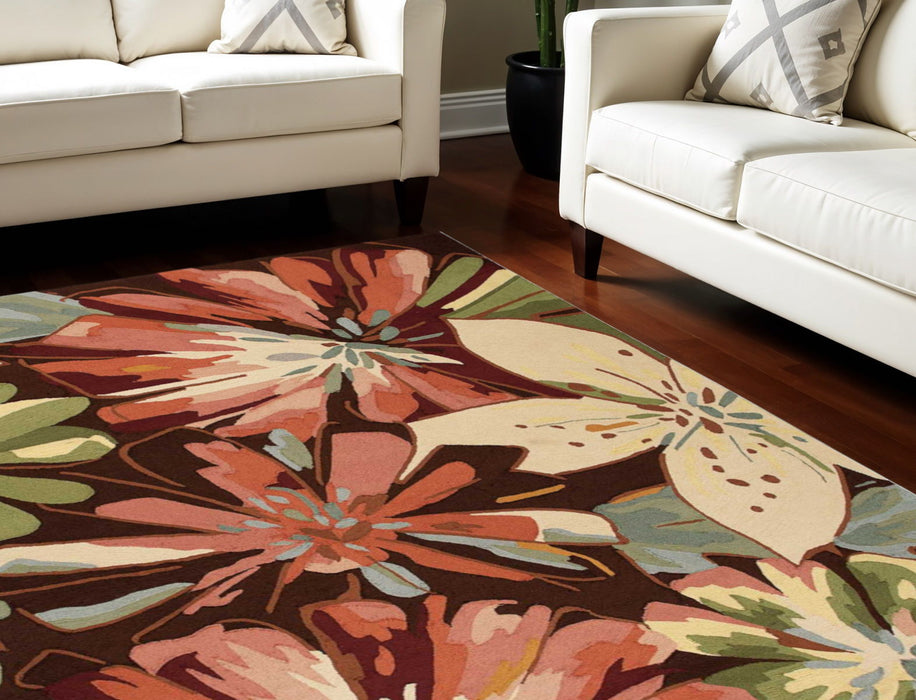 8' X 11' Boical Leaves Hand Carved Handmade Area Rug - Tan And Dark