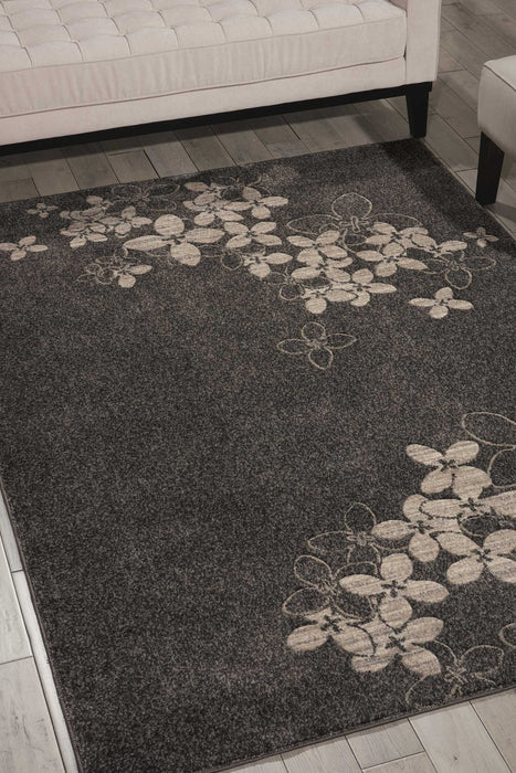 9' X 13' Floral Non Skid Area Rug - Beige And Charcoal