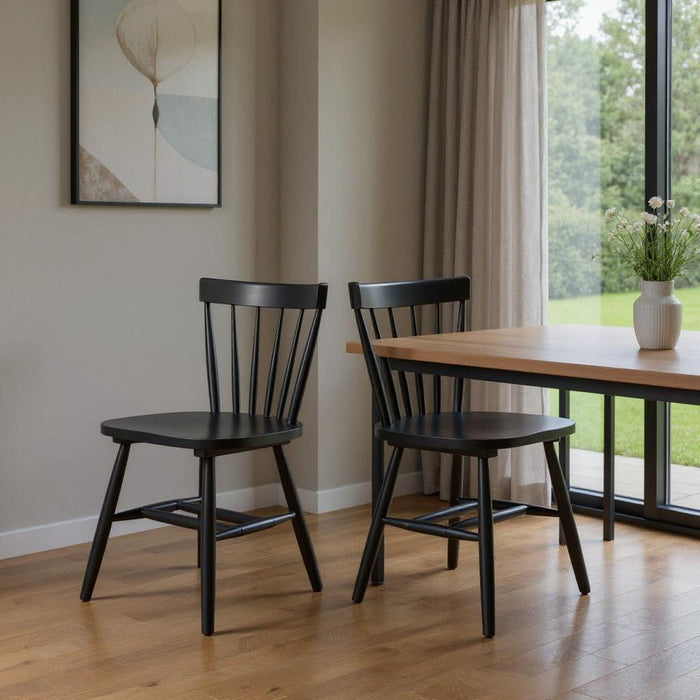 Solid Wood Slat Back Dining Side Chairs (Set of 2) - Black