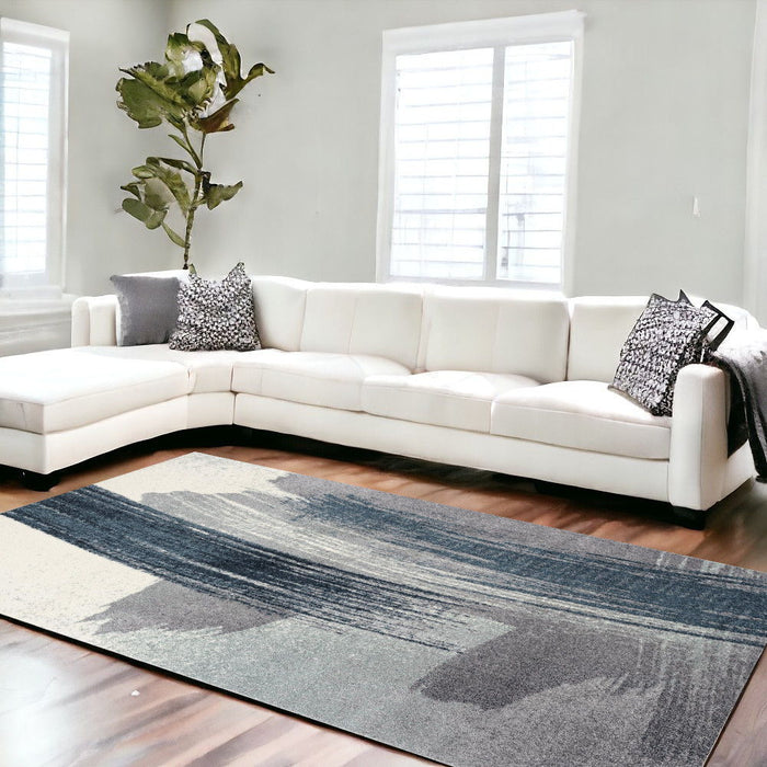8' x 11' Abstract Strokes Area Rug - White And Blue
