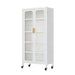 Giga 6-tier storage cabinet with transparent doors, adjustable shelves, and wheels, ideal for organized display and storage.