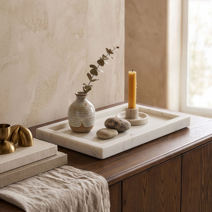 Meridian Furniture Nolan genuine marble tray with sleek, polished surface and modern design, perfect for serving or display.
