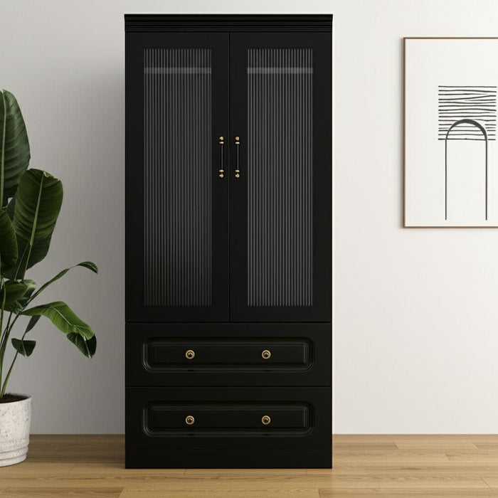 71" Wood Two Door Two Drawer Combo Dresser - Black