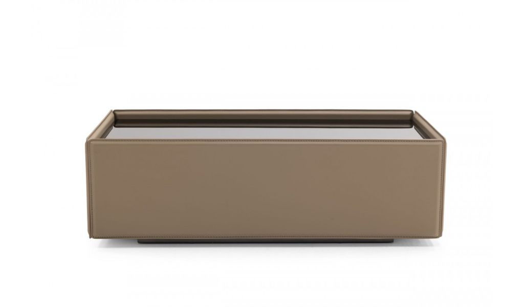 Faux Leather And Glass Rectangular Coffee Table - Beige And Black
