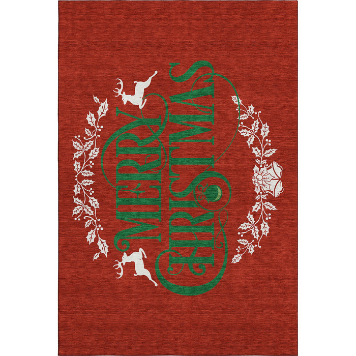 5' X 8' Christmas Washable Area Rug With UV Protection (646435) - Green / Ivory / Ruby Red