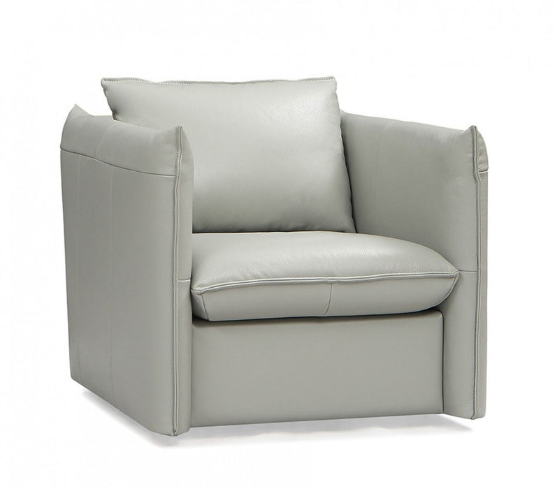 Genuine Leather Swivel Accent Chair - Gray And Silver